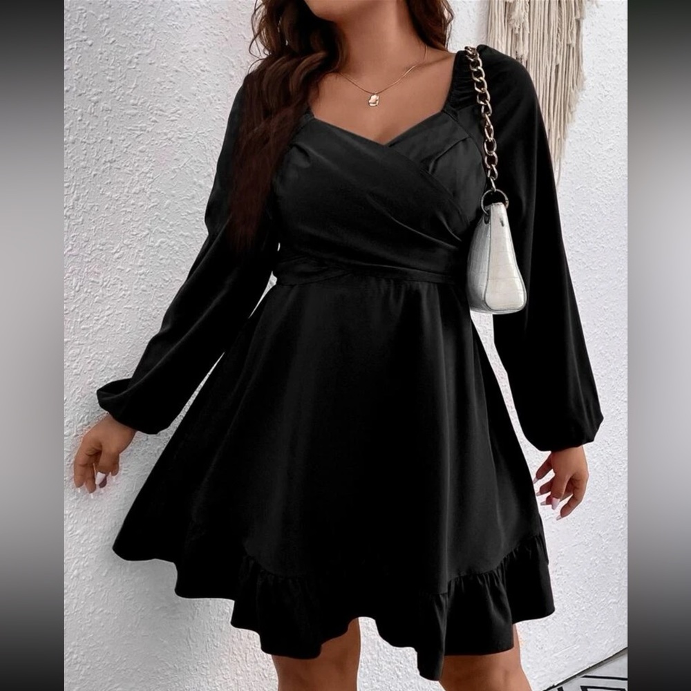 Sweetheart Neck Lantern Sleeve Ruffle Hem Dress